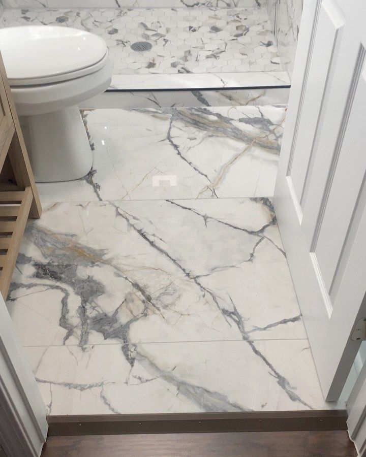 Book-matched marble bathroom floor