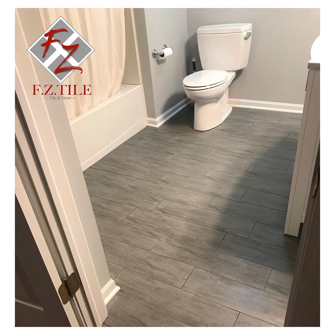 Large-format gray floor tile